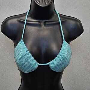 Victoria Secrets VS Triangle Bikini Swim Top Textured Aqua Green Crochet Size M